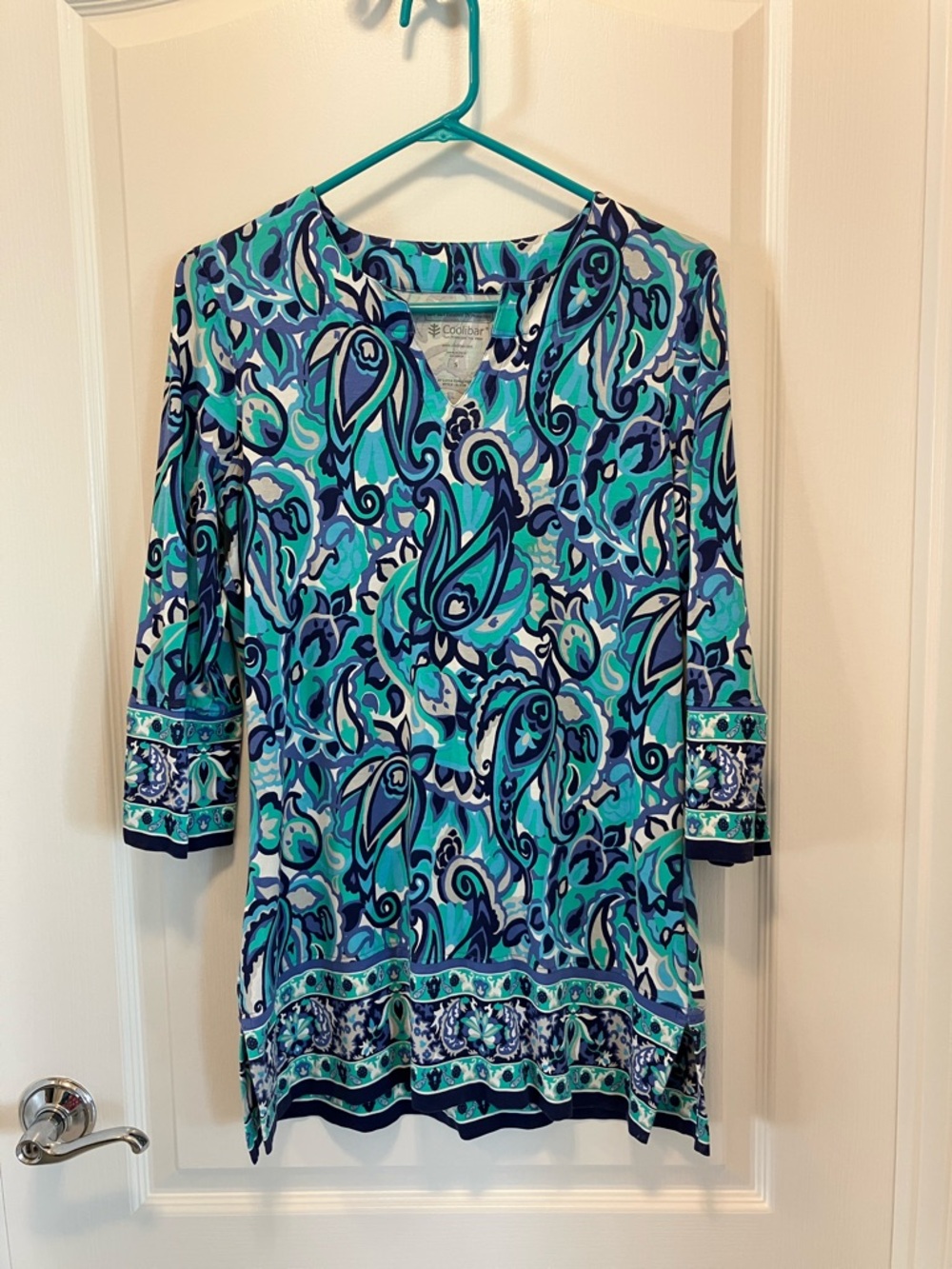 Coolibar Tunic Top - Blue Teal Paisley Print with sun protection